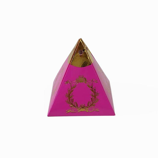 Pinkfarbene Pyramiden-Geschenkbox mit Goldornament