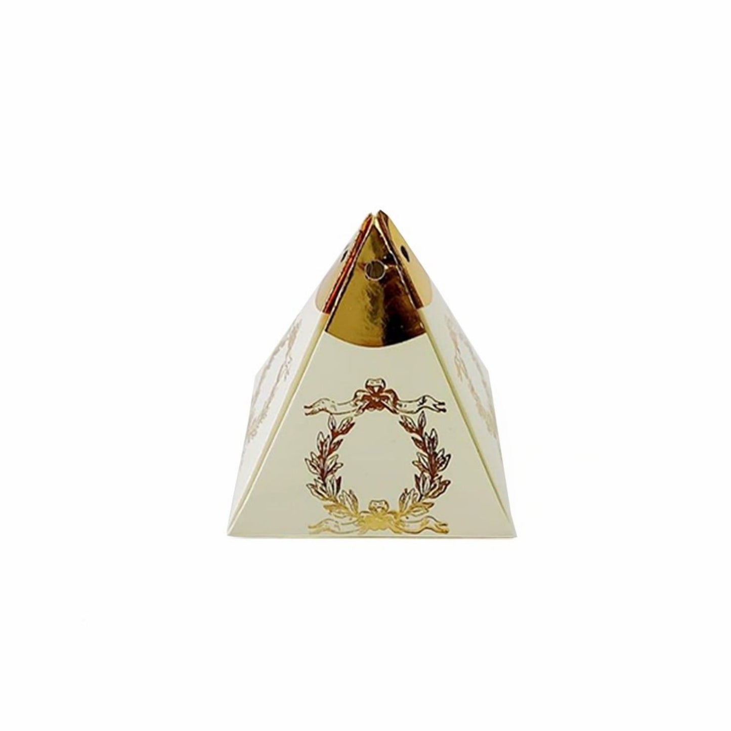 Cremefarbene Pyramiden-Geschenkbox mit Goldornament