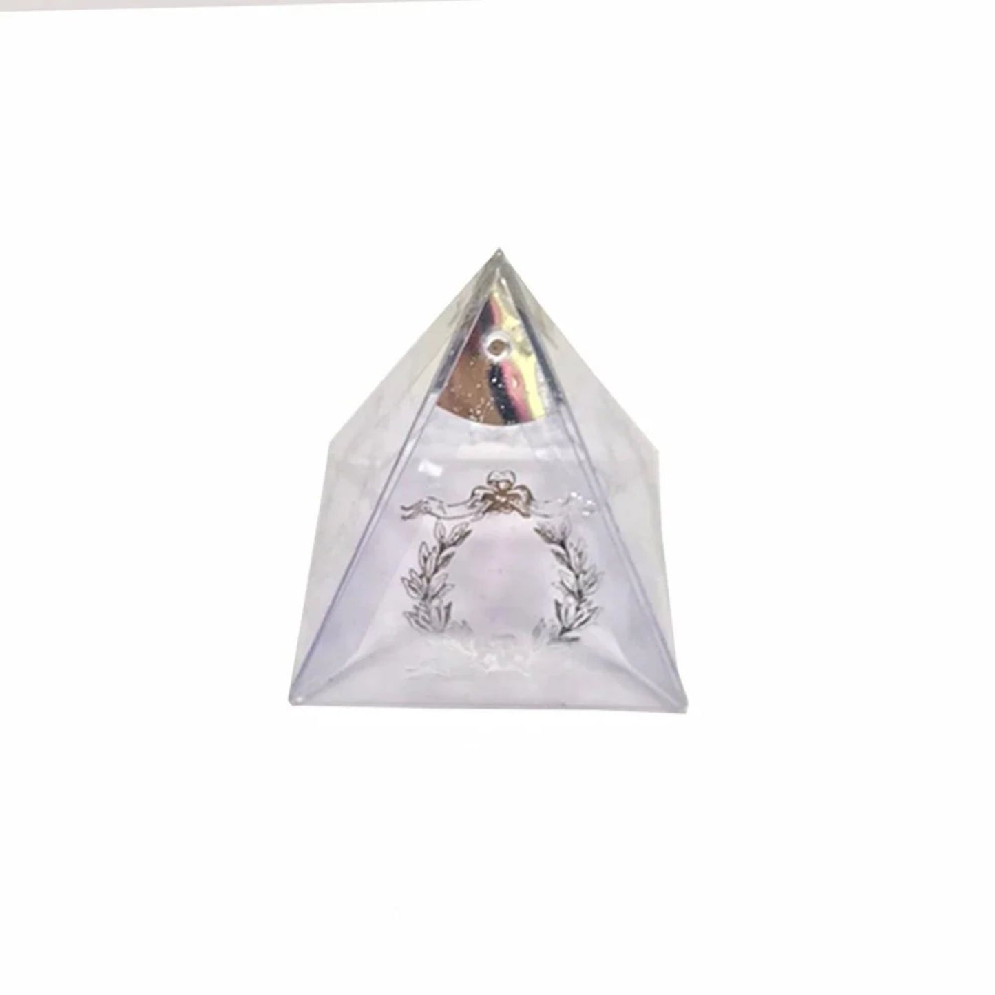 Transparente Pyramiden-Geschenkbox mit Goldornament