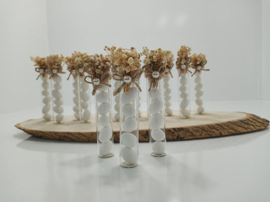 Gastgeschenk Set Glasröhrchen mit Trockenblumen-Deko (für 90 Gäste)