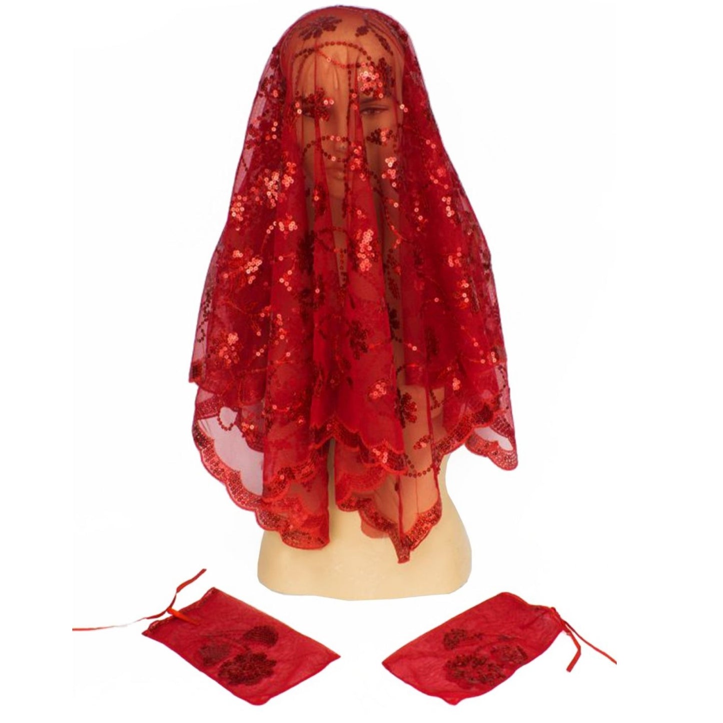 Rotes besticktes Henna-Kopftuch