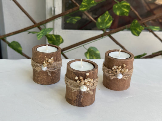 Gastgeschenk Set Holz-Kerzenhalter mit Perle (für 50 Gäste)