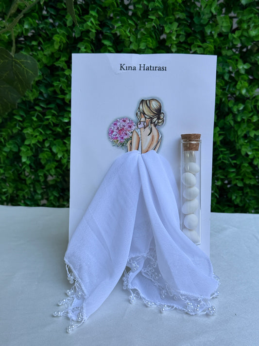 Gastgeschenk Set Glasröhrchen mit Mandeln und weißem Tuch (für 50 Gäste)