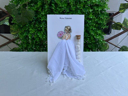 Gastgeschenk Set Glasröhrchen mit Mandeln und weißem Tuch (für 50 Gäste)